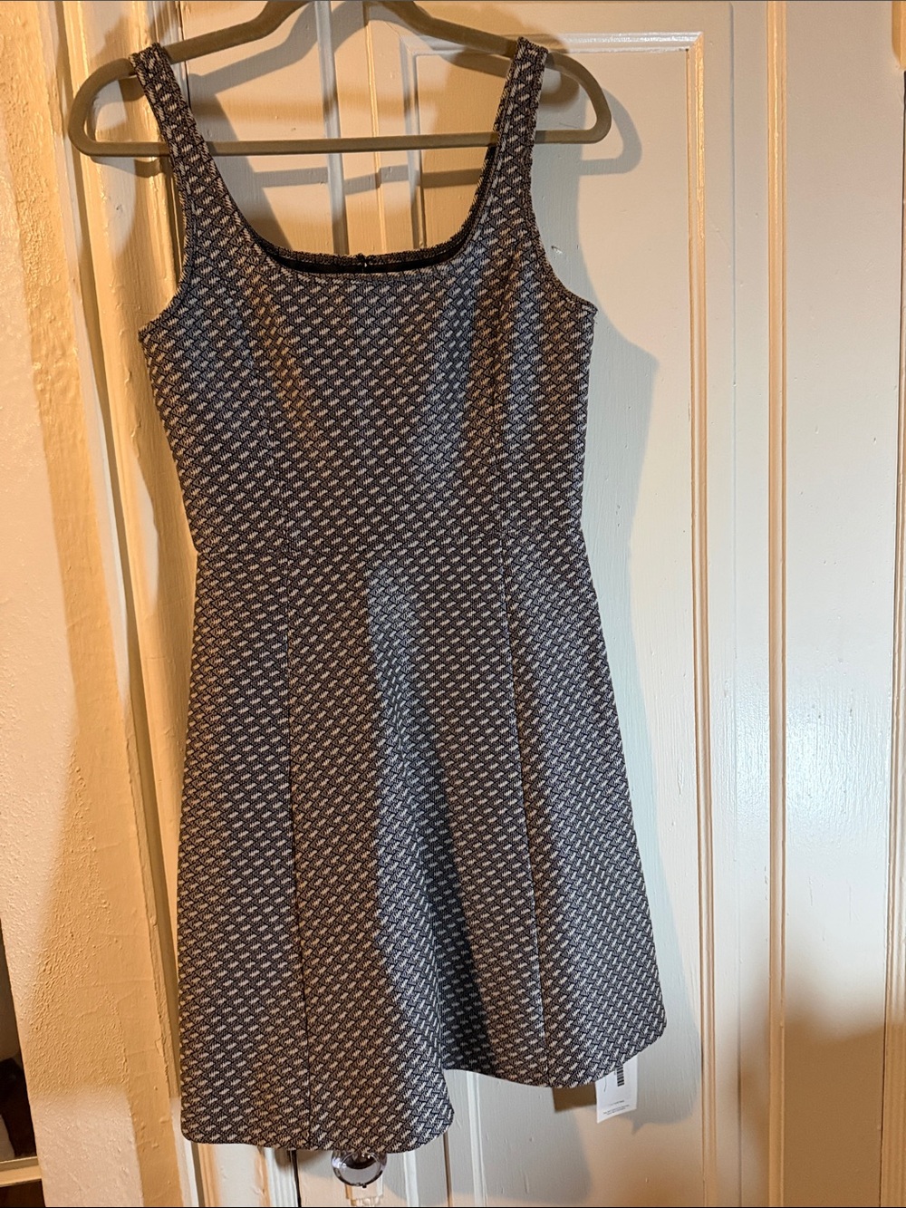Theory Navy and White Patterned Sleeveless Fit-and-Flare Dress